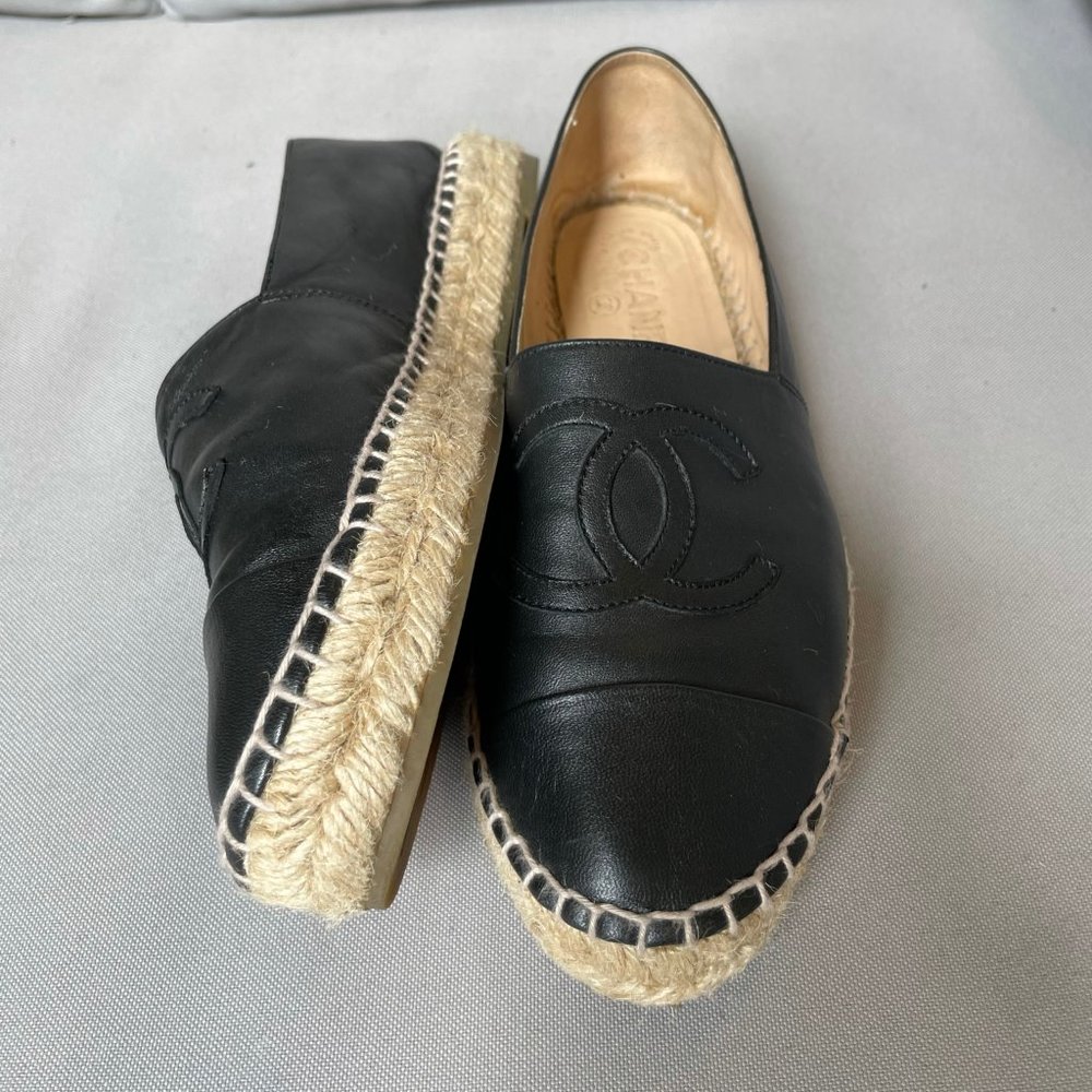 Chanel Lambskin CC Espadrilles Flats Black Size 37